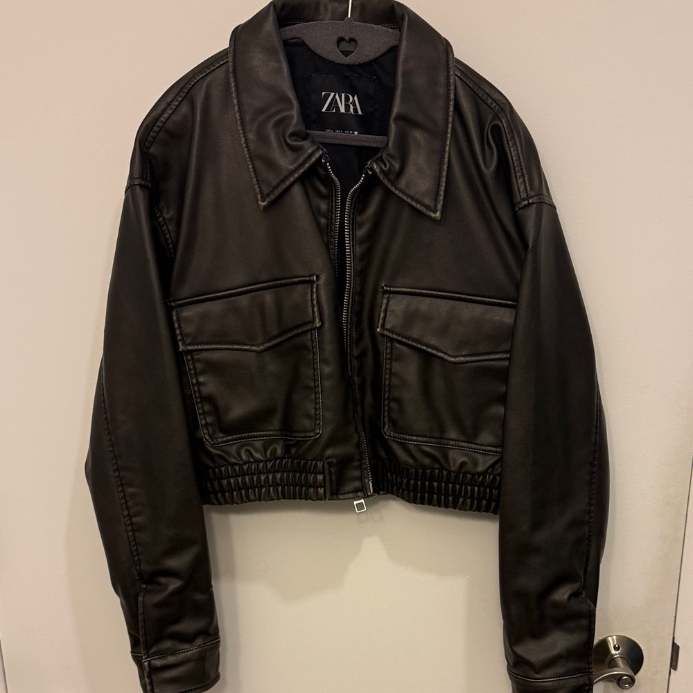 Zara Dark Brown Faux Leather Jacket
